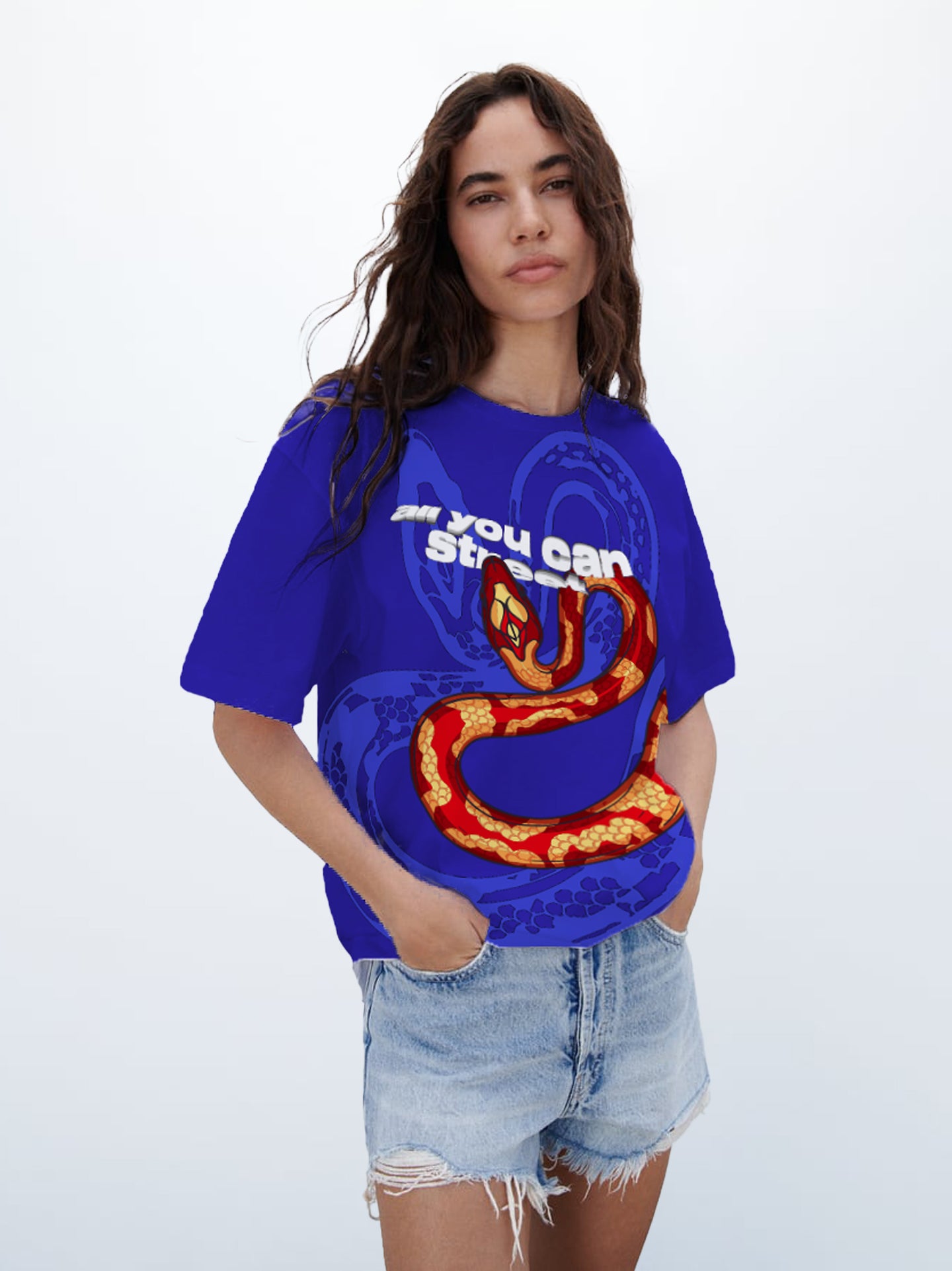 Blue Slithering Snake Oversized T-shirt- AYCS