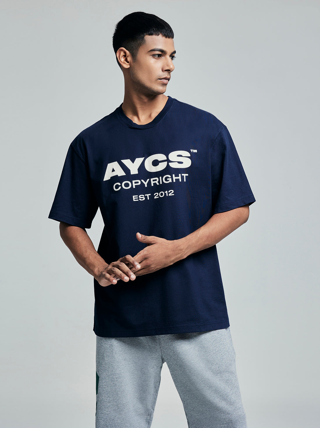 Premium Cotton AYCS OG LOGO Print T-Shirt (DARK-BLUE)