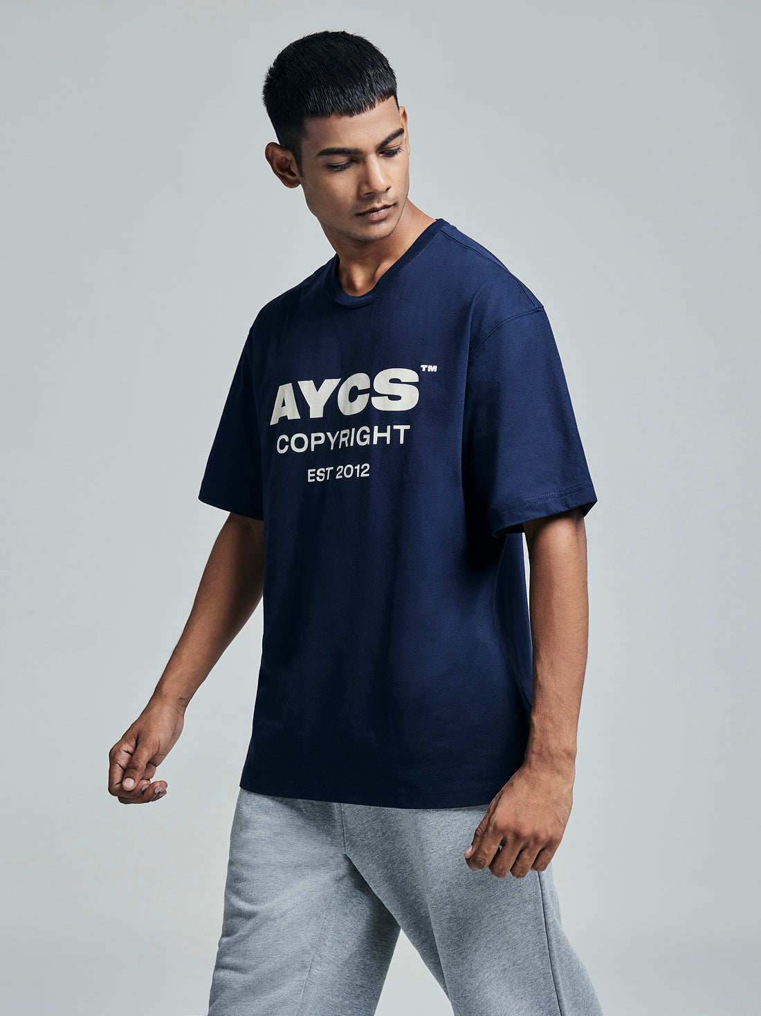 Premium Cotton AYCS OG LOGO Print T-Shirt (DARK-BLUE)